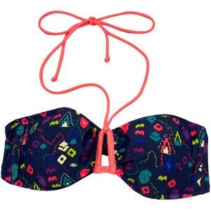 American Eagle Bikini Top Tie Halter Swimsuit Blue Geometric‎ Print Women's S